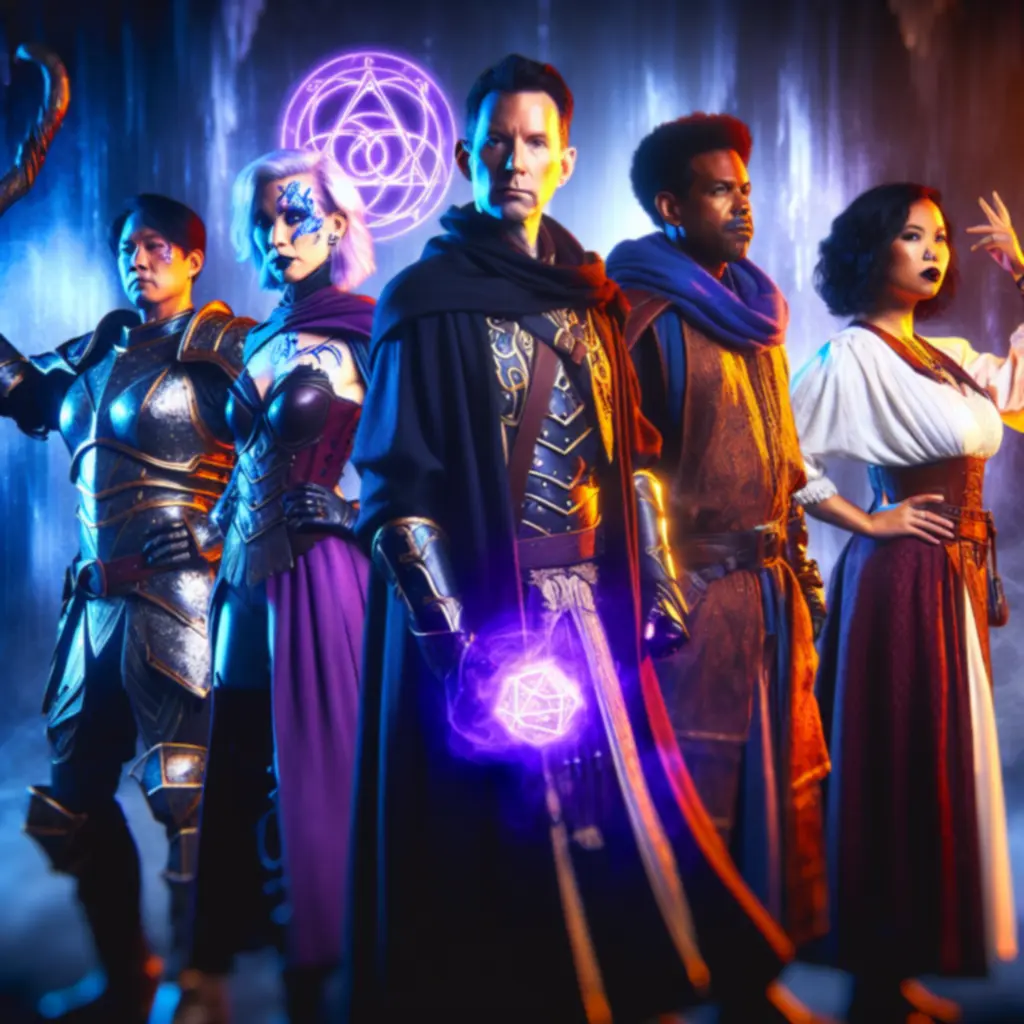 Zbliżenia na drużynę bohaterów: wojownik, mag, łotr i kleryk